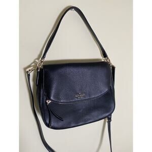 Kate Spade Medium Flap Black Pebbled Leather Crossbody Bag